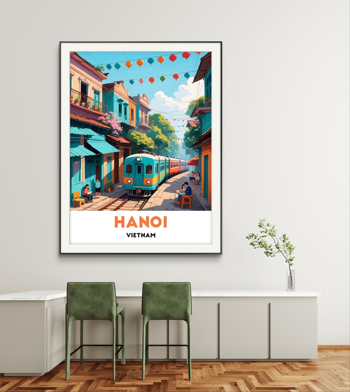 Hanoi Vietnam Train Street Colorful Train Lanterns Old Quarter Poster