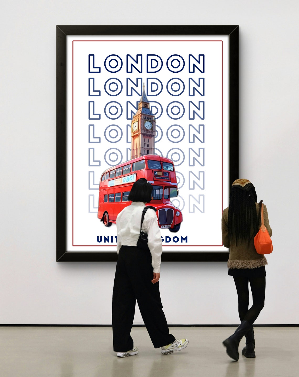 London England Poster Big Ben and Red Double Decker Bus White Design - Image 2