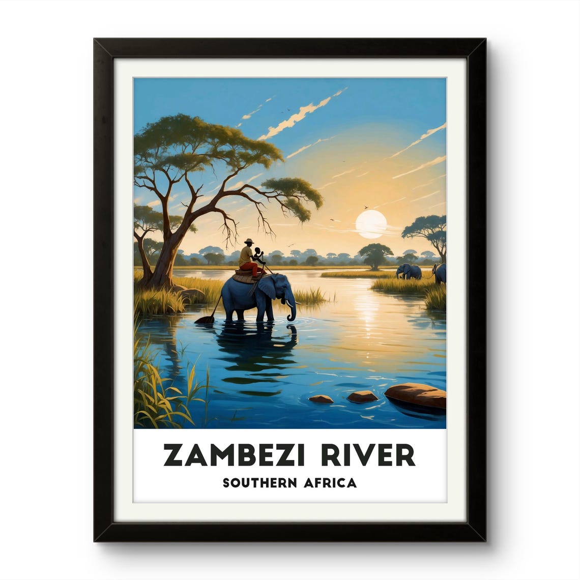 Zambezi River Southern Africa Elephant River Sunset Travel Poster - Image 2