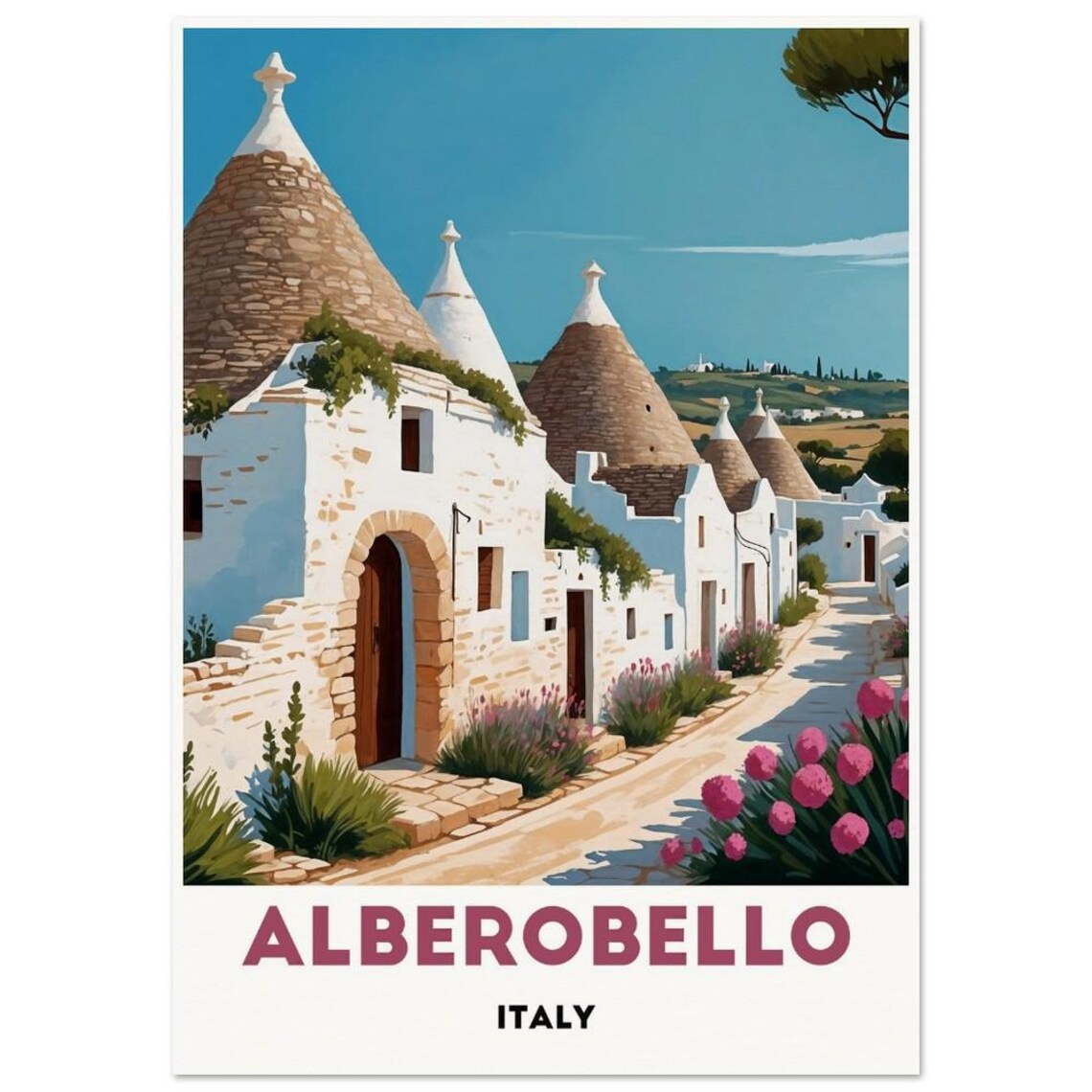 Alberobello Italy Trulli Stone Village Sunny Day Travel Poster - Image 3