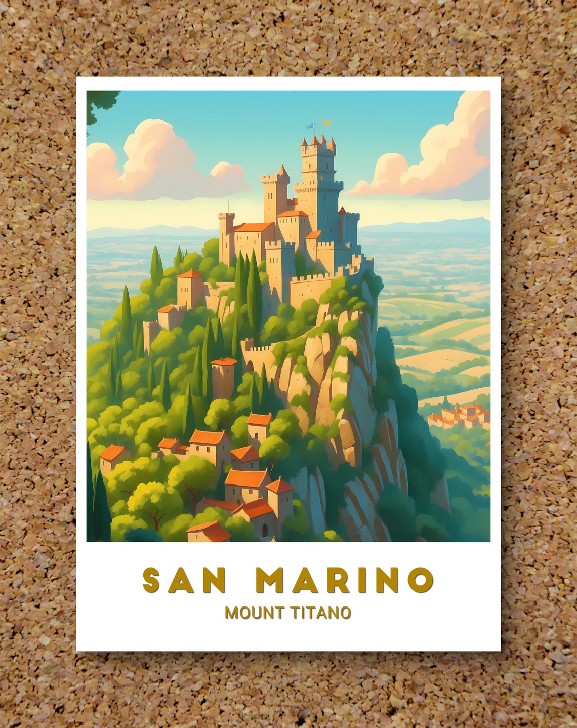 San Marino Mount Titano Medieval Hilltop Castle Travel Poster - Image 3