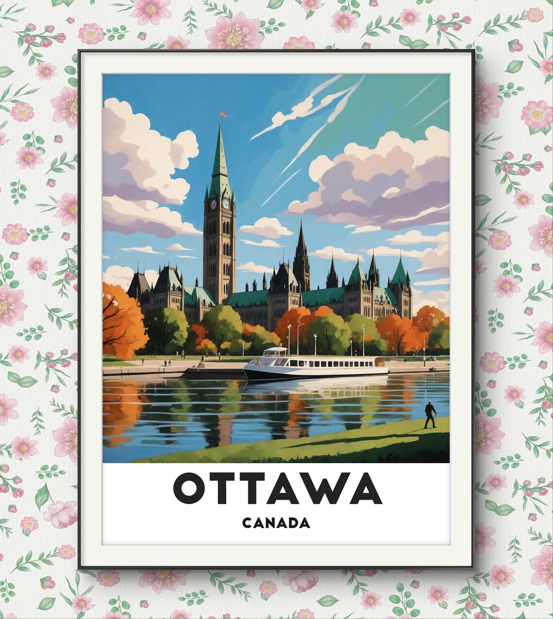 Ottawa Canada Parliament Hill Canal Autumn Colors Travel Poster
