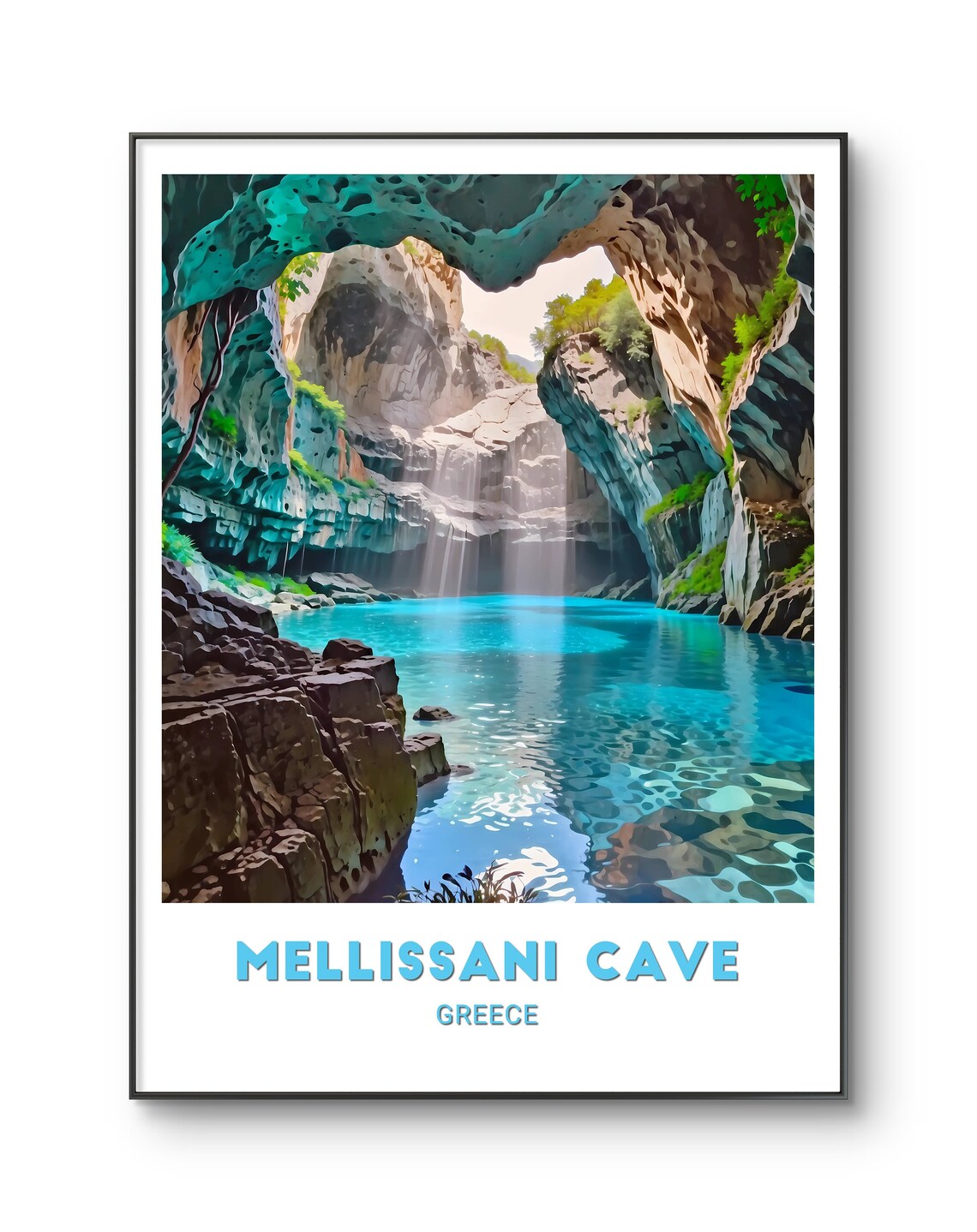 Melissani Cave Turquoise Lake Sunbeams Kefalonia Greece Poster - Image 2