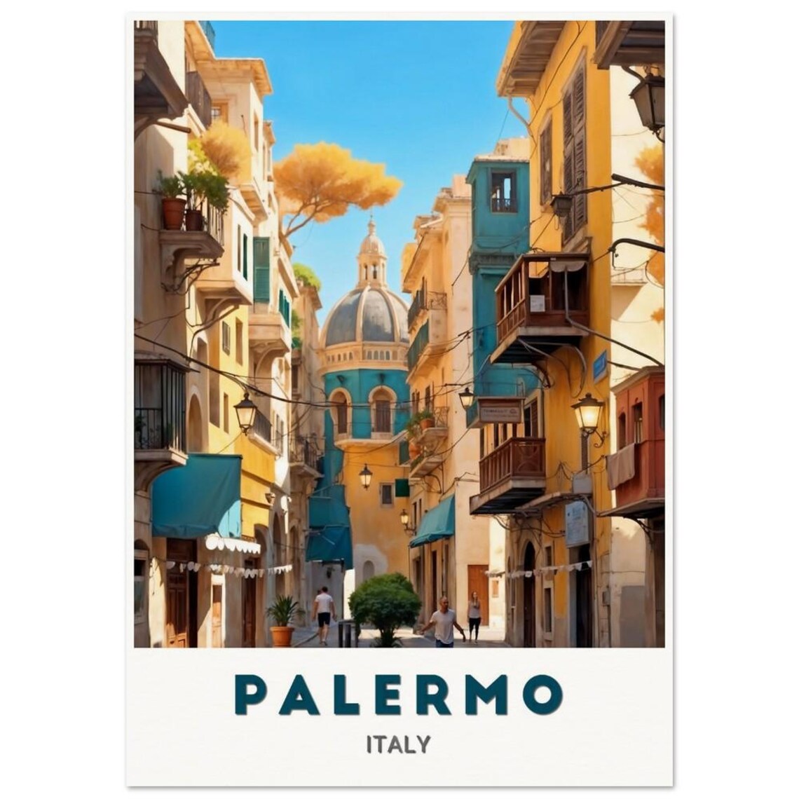 Palermo Colorful Historic Alleyway Dome Church Italy Travel Poster