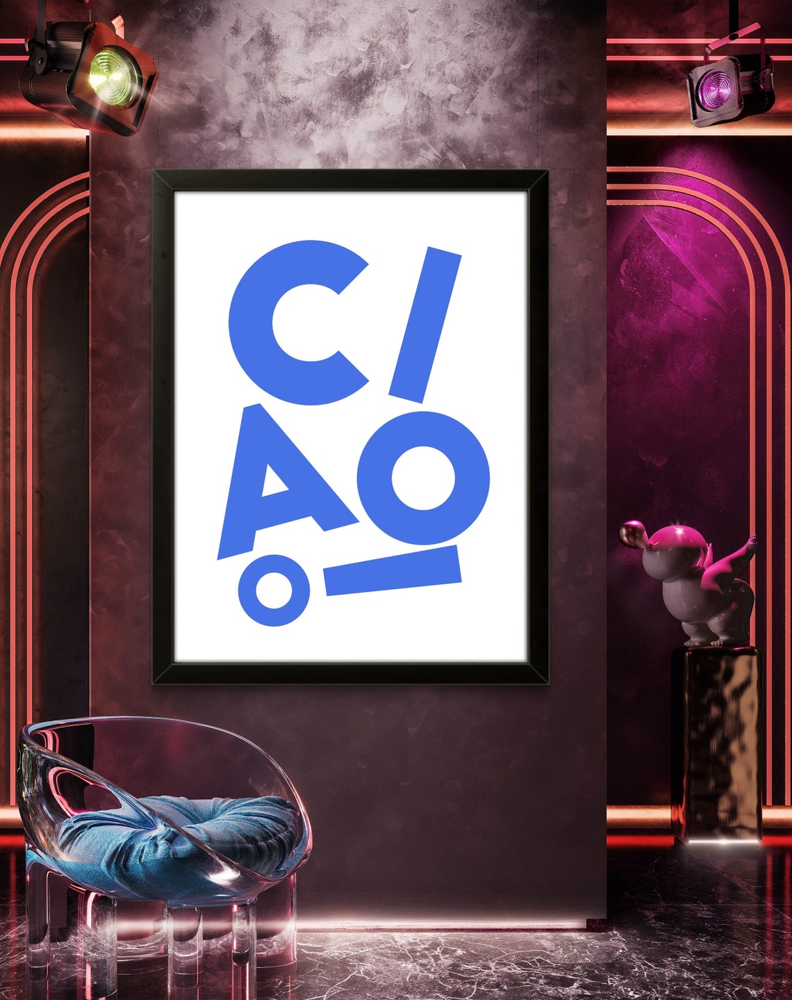 Ciao Striking Blue Lettering On White Modern Typography Poster