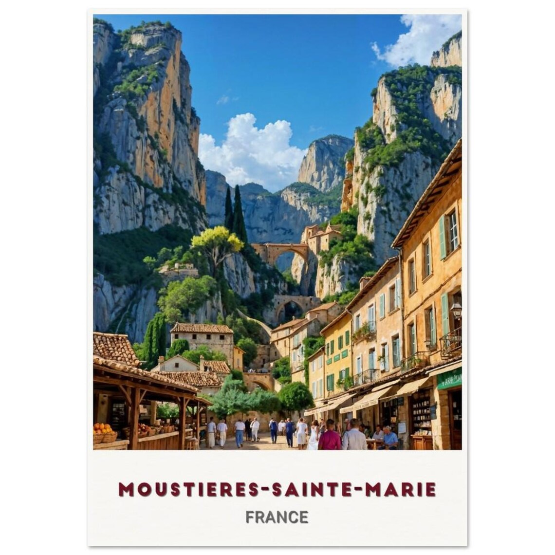 Moustieres-Sainte-Marie Mountain Village Market Street Art Poster
