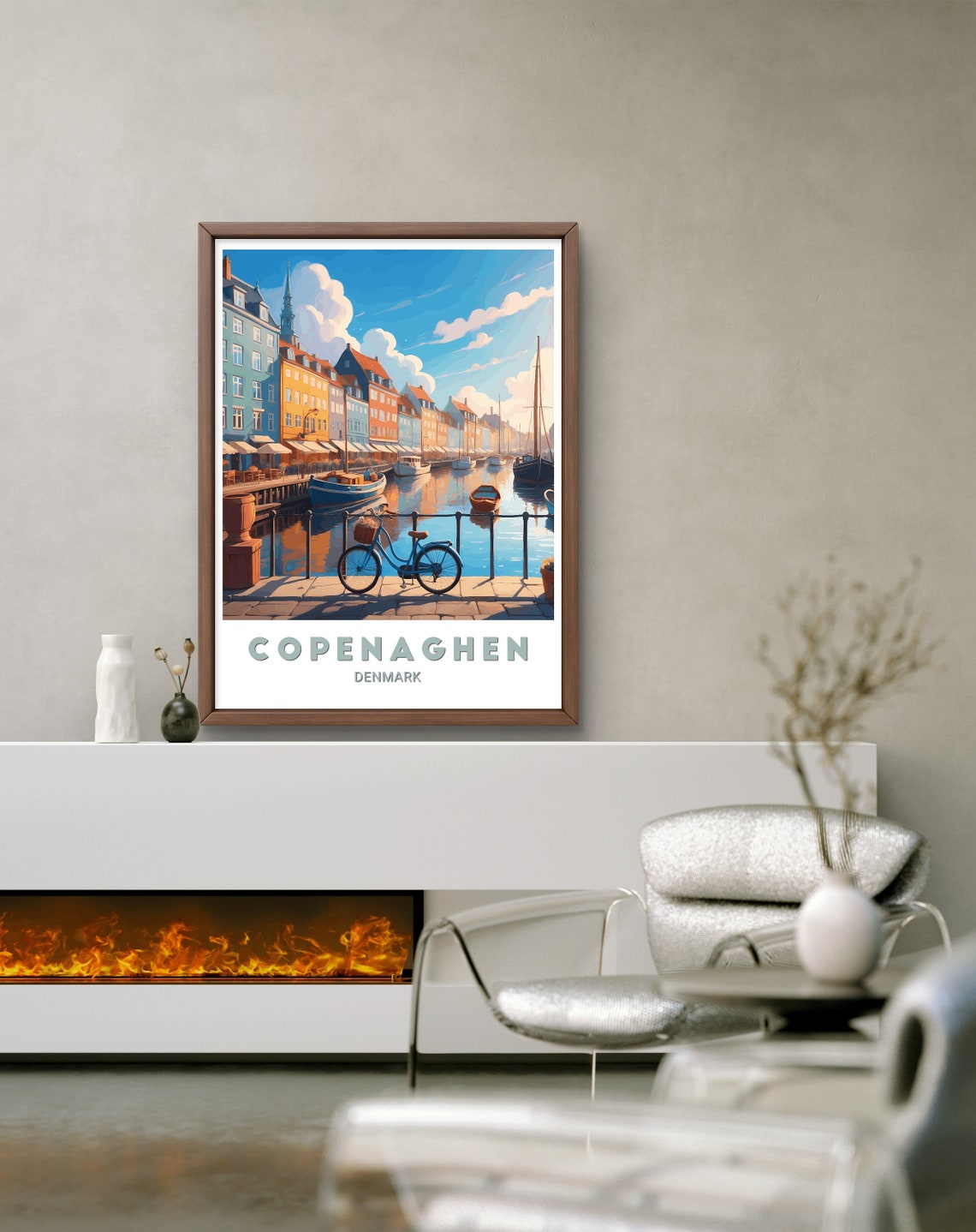 Copenhagen Nyhavn Waterfront Boats And Bicycle Denmark Travel Poster - Image 2