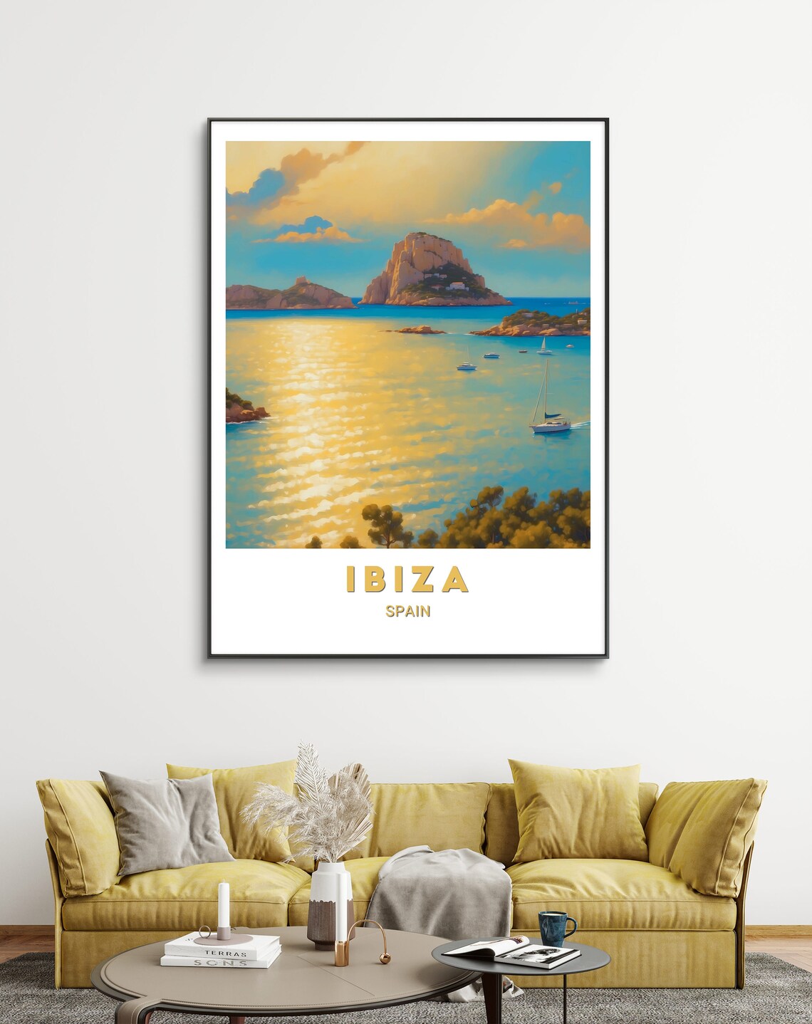 Ibiza Spain Sunset Seascape Golden Water Sailing Art Travel Poster - Image 2