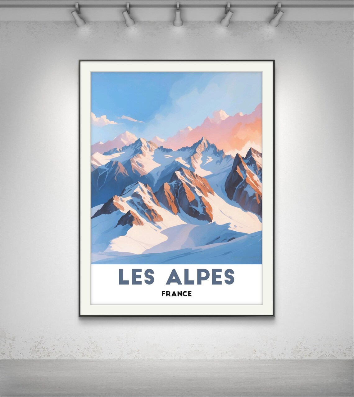 Les Alpes France Snowy Mountain Peaks At Sunrise Travel Poster