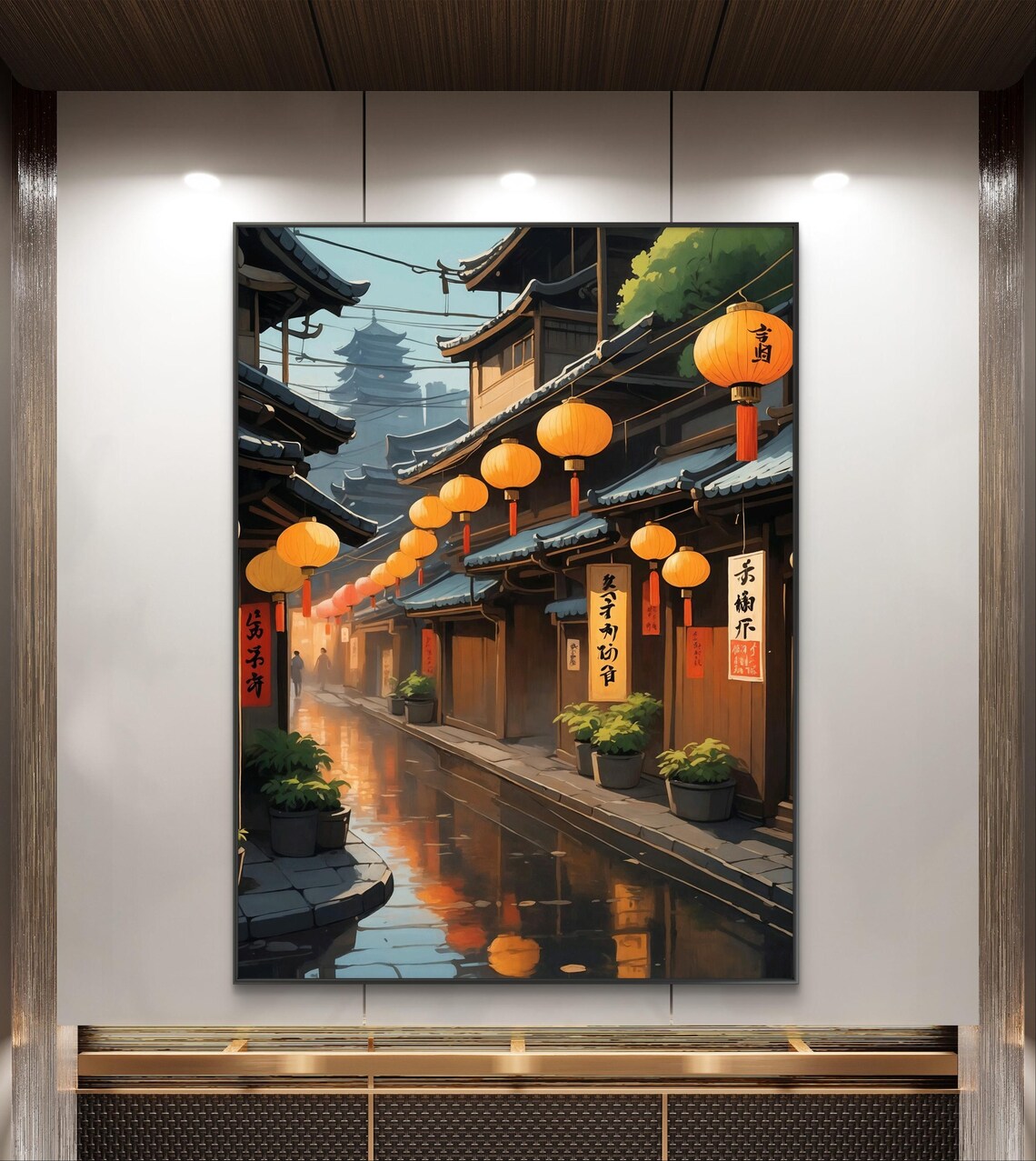 Japan Lantern Lit Alley Traditional Street Anime Style Poster