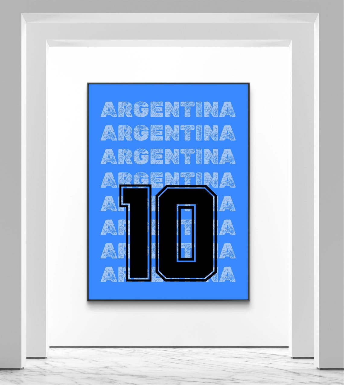 Argentina Football No 10 Jersey Number Bold Blue Sports Poster