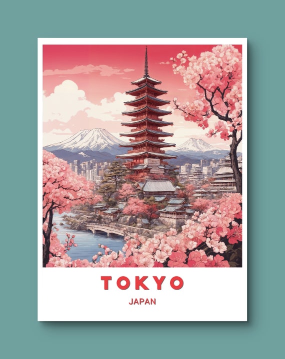 Tokyo Poster Beautiful Print Of Tokyo Pagoda With Cherry Blossoms And Mount Fuji For Home Decor