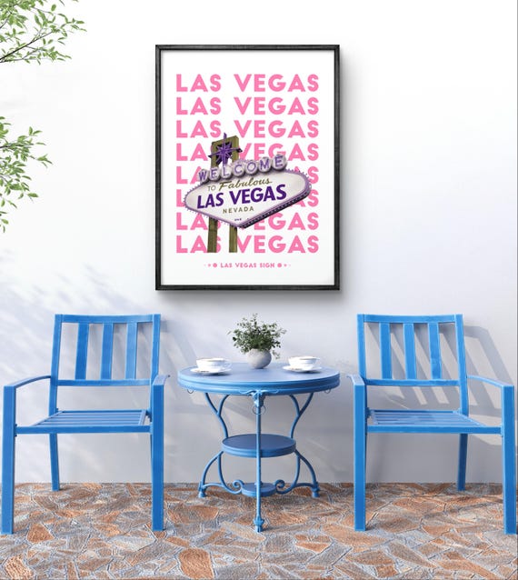 Las Vegas Poster Retro Wall Art With Pink Typography Neon Sign Bold Vegas Decor Poster Print