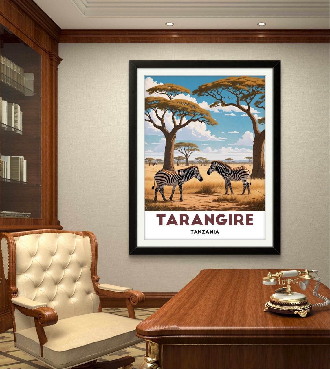 Tarangire Tanzania Zebras Under Acacia Trees Safari Art Poster - Image 2