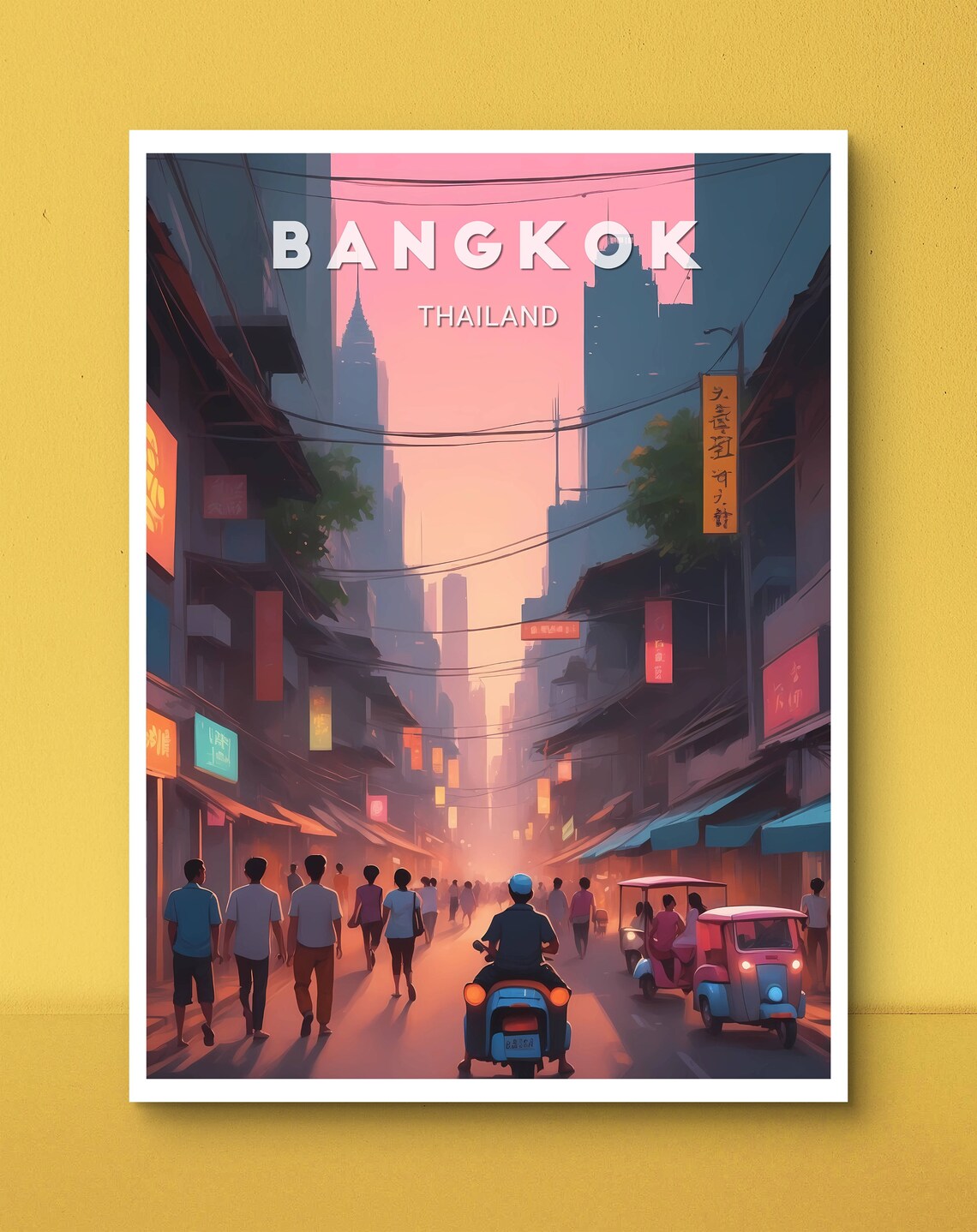 Bangkok Thailand Sunset Street Scene With Tuk Tuks Travel Poster - Image 3