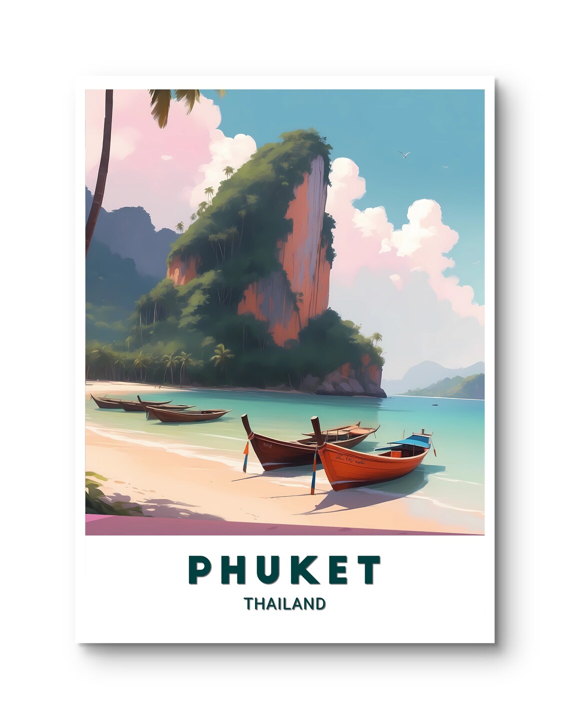 Phuket Thailand Longtail Boats Tropical Beach Pastel Tone Poster