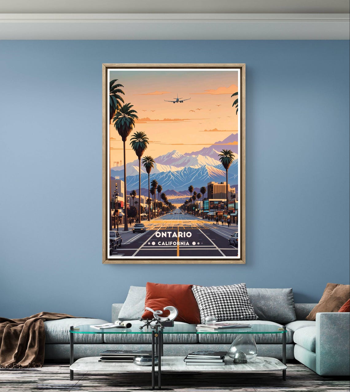 Ontario Poster California City Print Sunset Street View Ontario Wall Decor Socal Urban Art Retro Mountain Scene Usa City Poster - Image 3