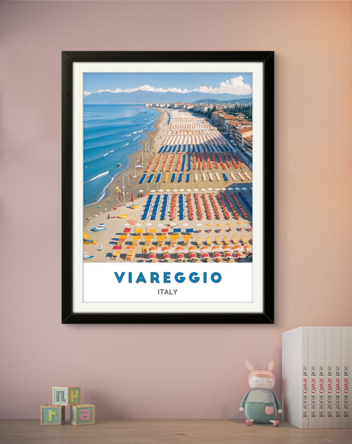 Viareggio Italy Aerial Beach Colorful Umbrella Rows Coast Poster - Image 2