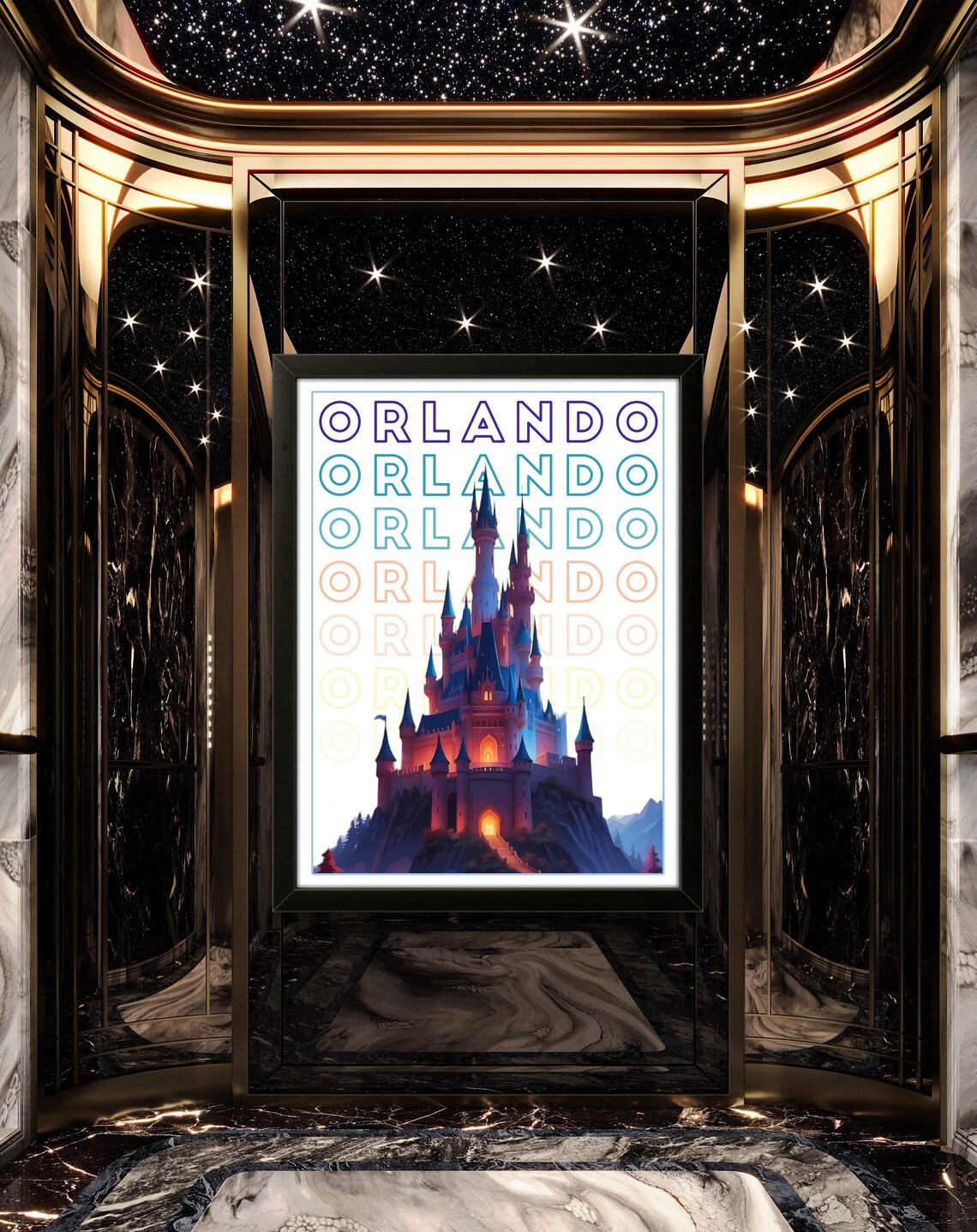 Orlando Florida Fairytale Castle Retro Travel Typography Poster - Image 2
