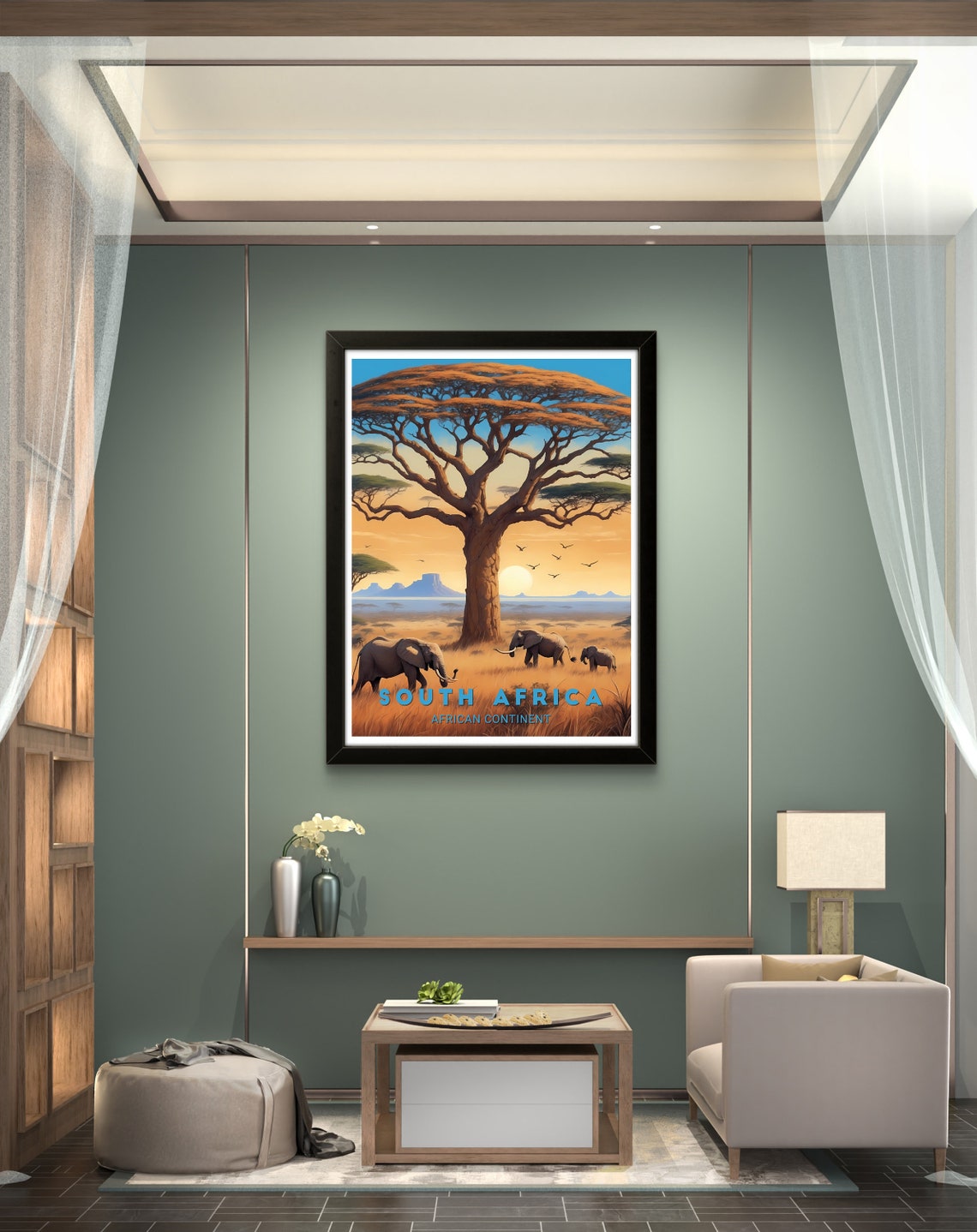 South Africa Sunset Elephant Baobab Savannah Safari Art Poster - Image 3