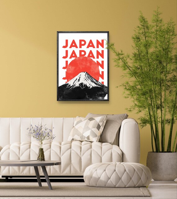 Japan Poster Mount Fuji Sunrise Print Red Sun Japanese Art Minimal Travel Wall Decor Japan Poster