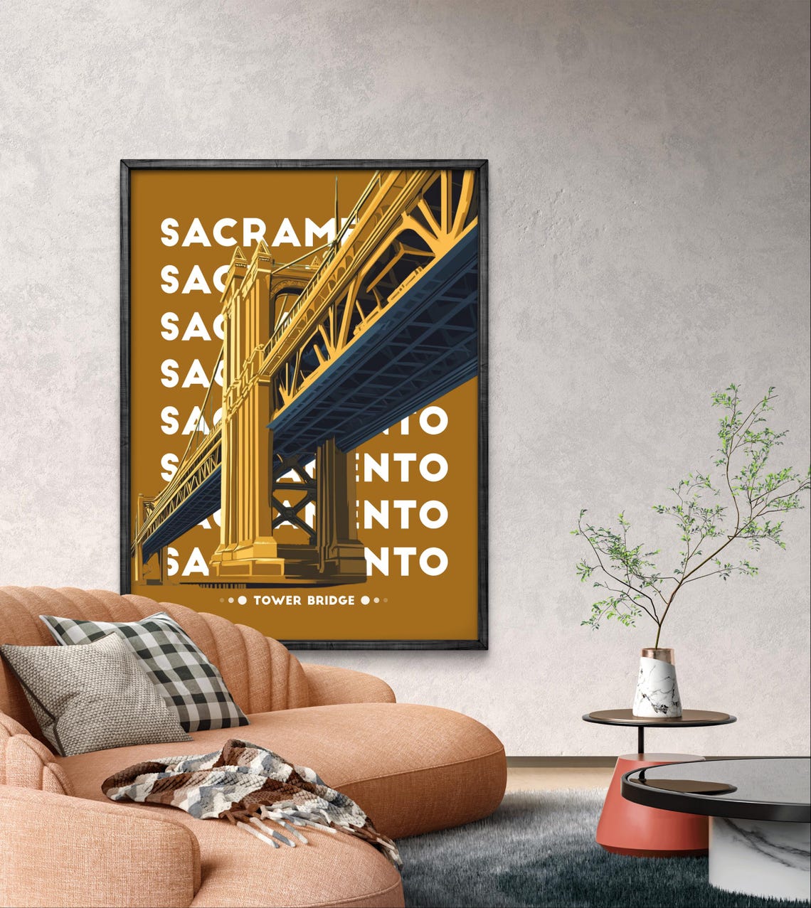 Sacramento Tower Bridge Poster Golden California Wall Art Bold Skyline Decor - Image 2