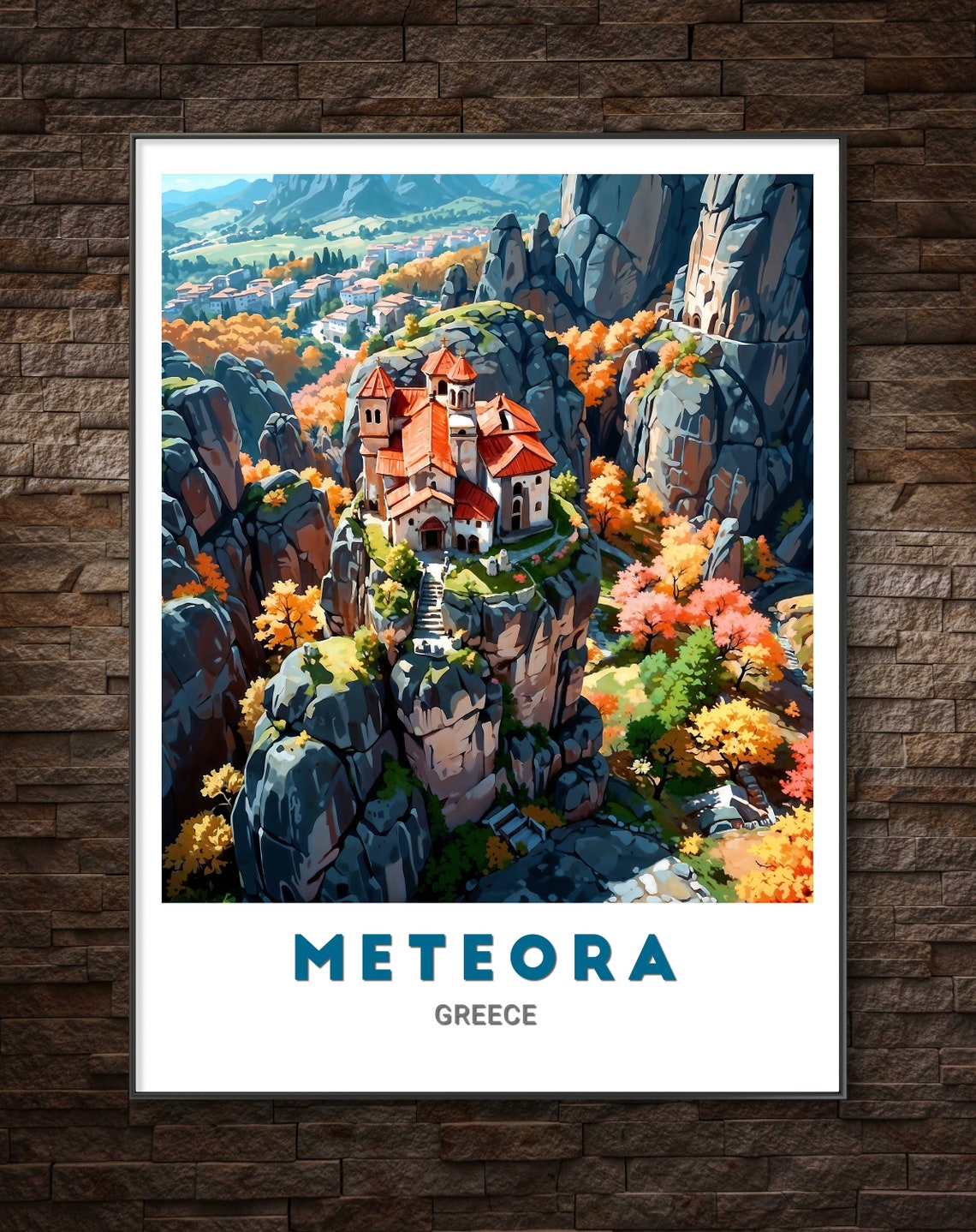 Meteora Rock Monastery Autumn Canyon Fall Colors Greece Poster