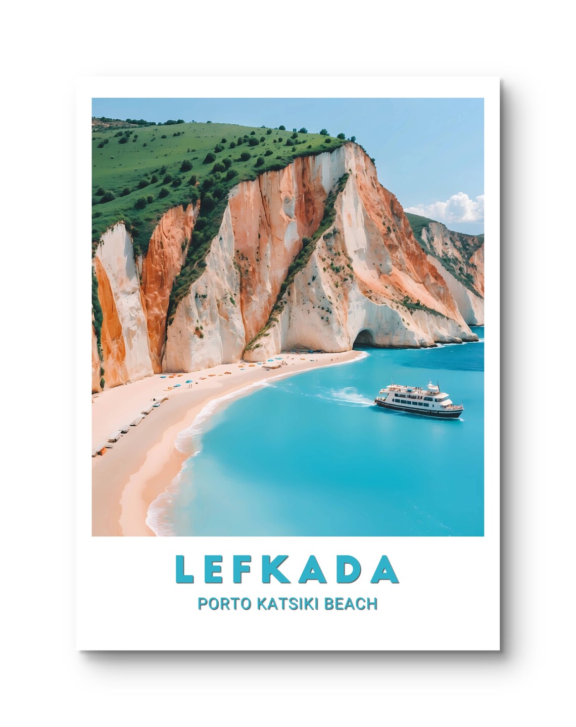Lefkada Porto Katsiki Beach Turquoise Cliffs Sailboat Travel Poster - Image 2