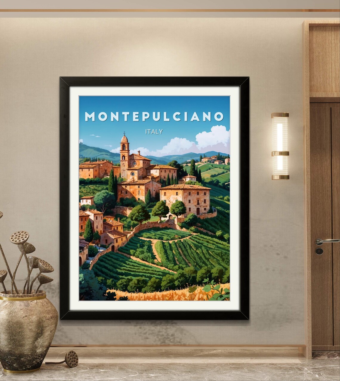 Montepulciano Italy Vineyards Hilltop Village Tuscan Wine Poster