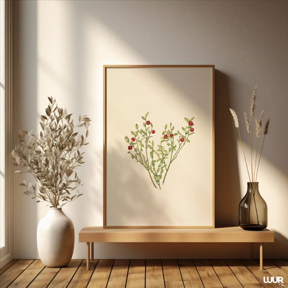 Green Wall Art Winter Berry Decor Sage For Home Holiday Housewarming Gift