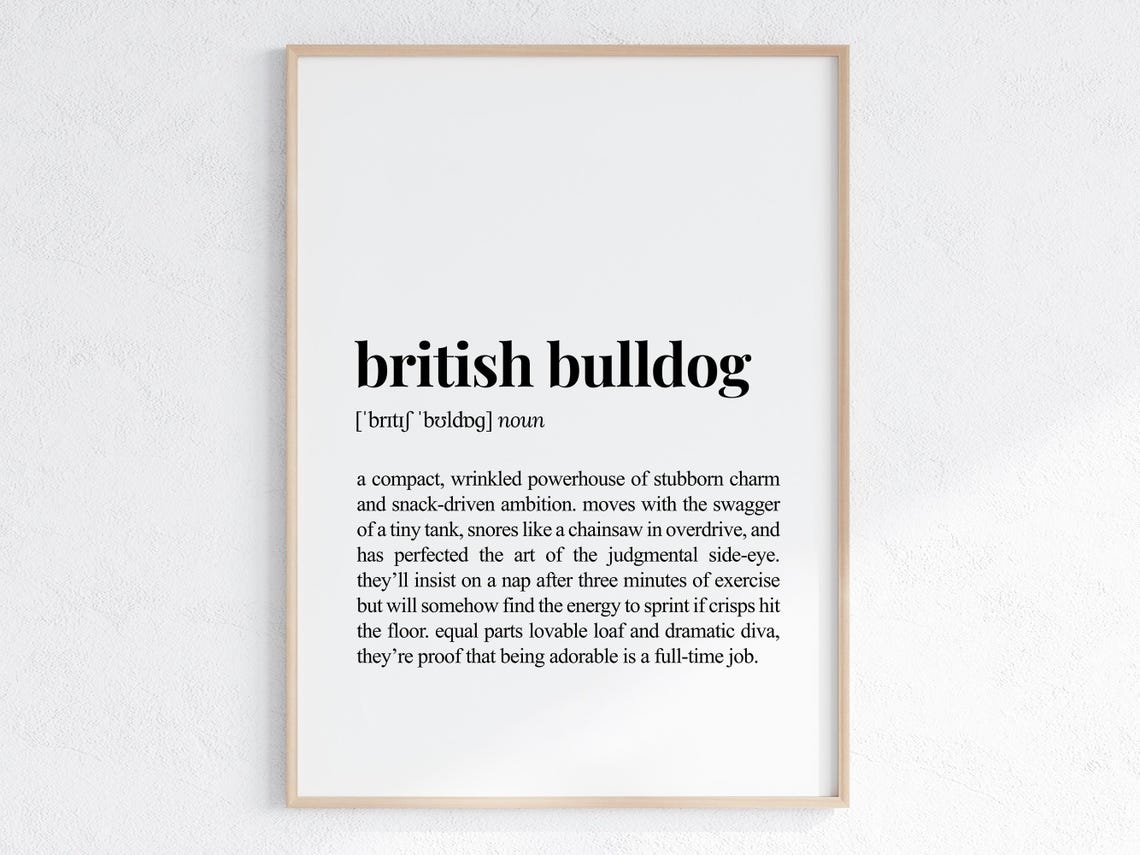 British Bulldog Funny Definition Typography Black White Poster Gift