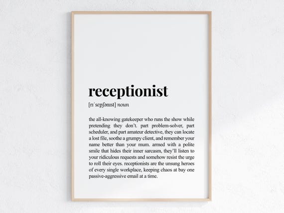 Receptionist Funny Definition Print Sassy Gift For Coworker Sarcastic Dictionary Poster Office Decor