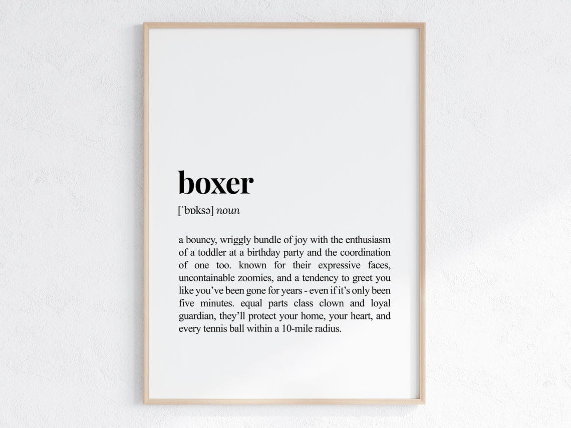 Boxer Dog Funny Definition Print Cheeky Gift For Parent Lover Art Humorous Dictionary Poster