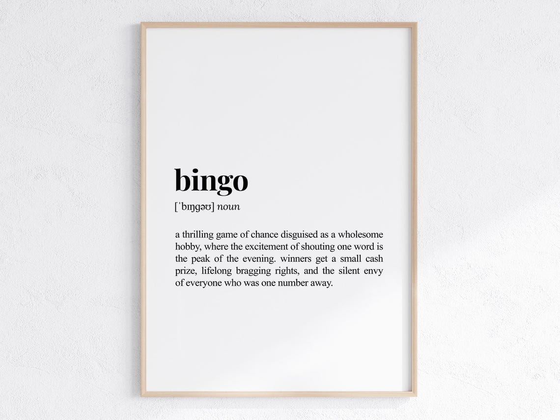 Bingo Definition Funny Dictionary Style Game Night Decor Poster