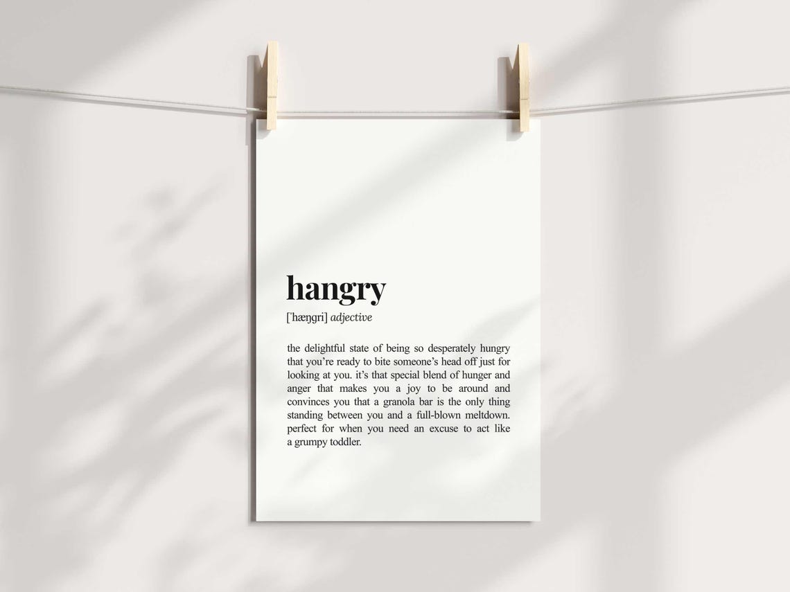 Funny Hangry Definition Dictionary Style Kitchen Wall Art Gift - Image 3