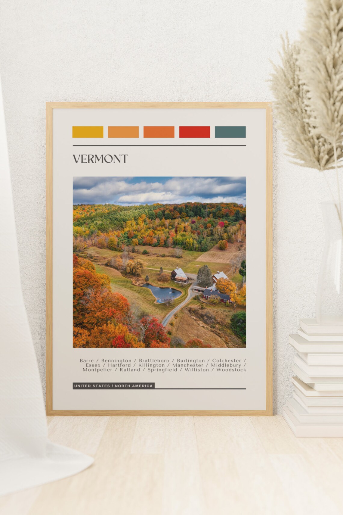 Vermont Fall Foliage Aerial Photo Color Block USA Travel Poster - Image 3
