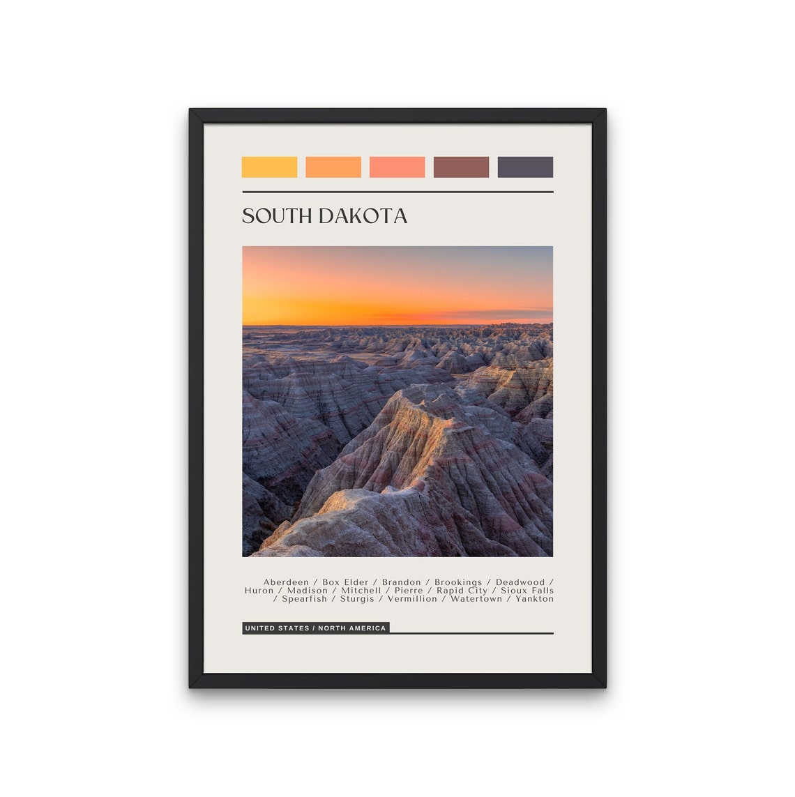 South Dakota Badlands Sunset Scenic Color Block Travel Poster