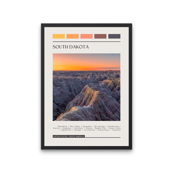 South Dakota Badlands Sunset Scenic Color Block Travel Poster