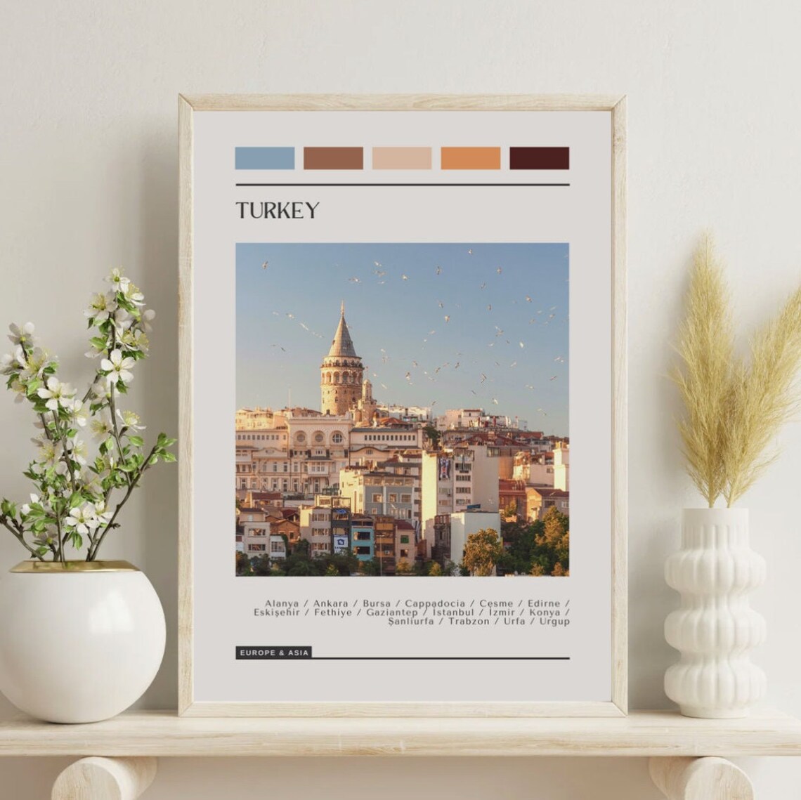 Turkey Istanbul Galata Tower Color Block Travel Poster Europe Asia Art