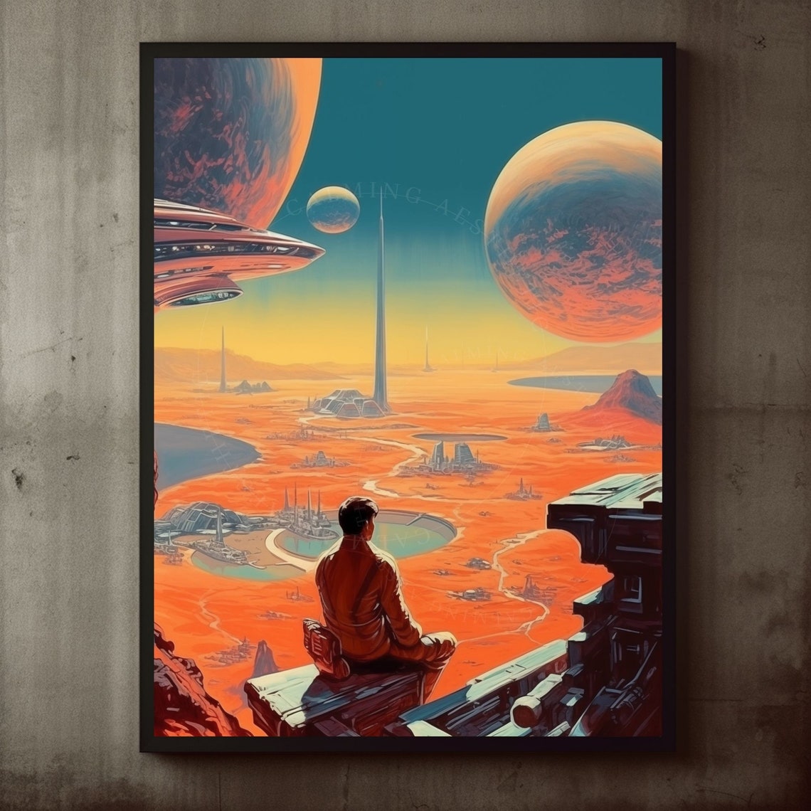 Retro Futurism Mars Colony Red Planet Explorer Sci Fi Art Poster