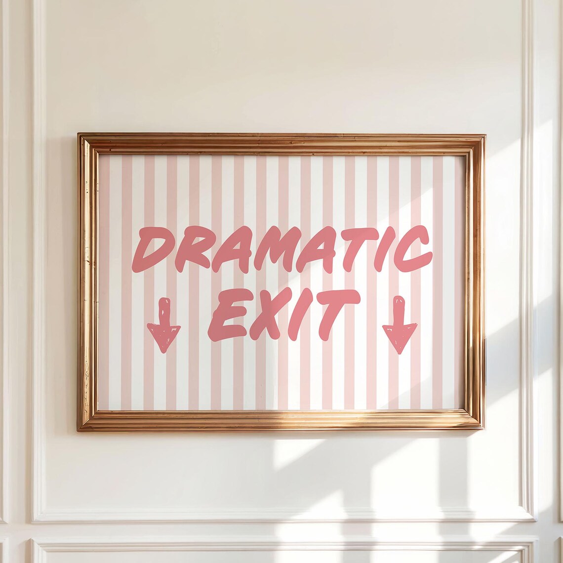 Dramatic Exit Pink Striped Typography Art With Down Arrows Preppy Poster