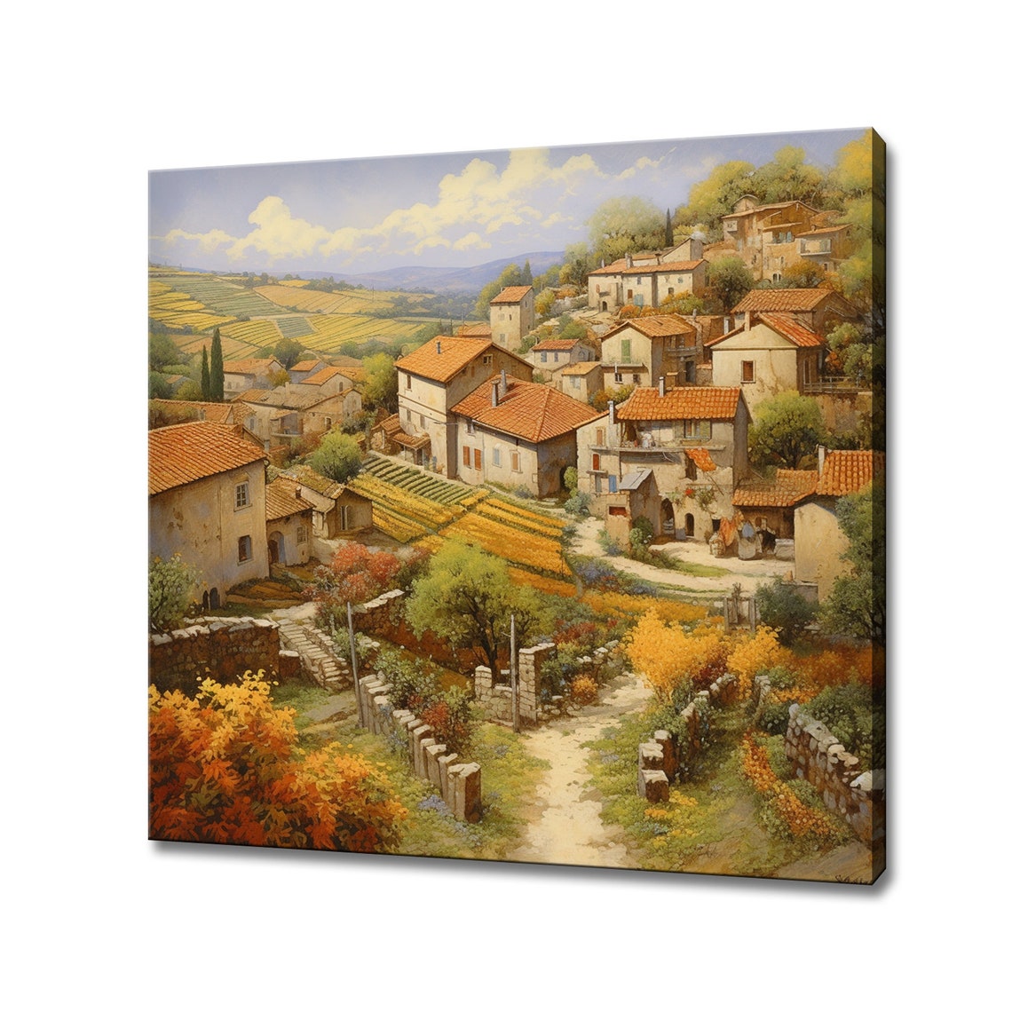 Country Village In Italy Art Print Italian Countryside Landscape Farmhouse Decor Wall Hanging Picture Vintage Cottage Print