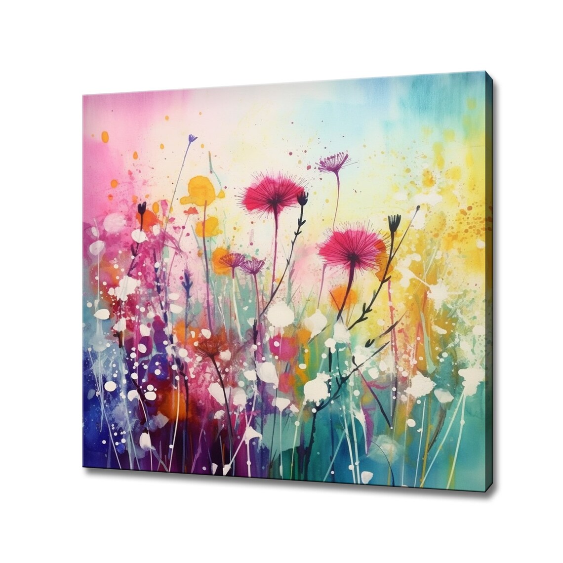 Pink Purple Wildflowers Abstract Watercolor Floral Art Poster