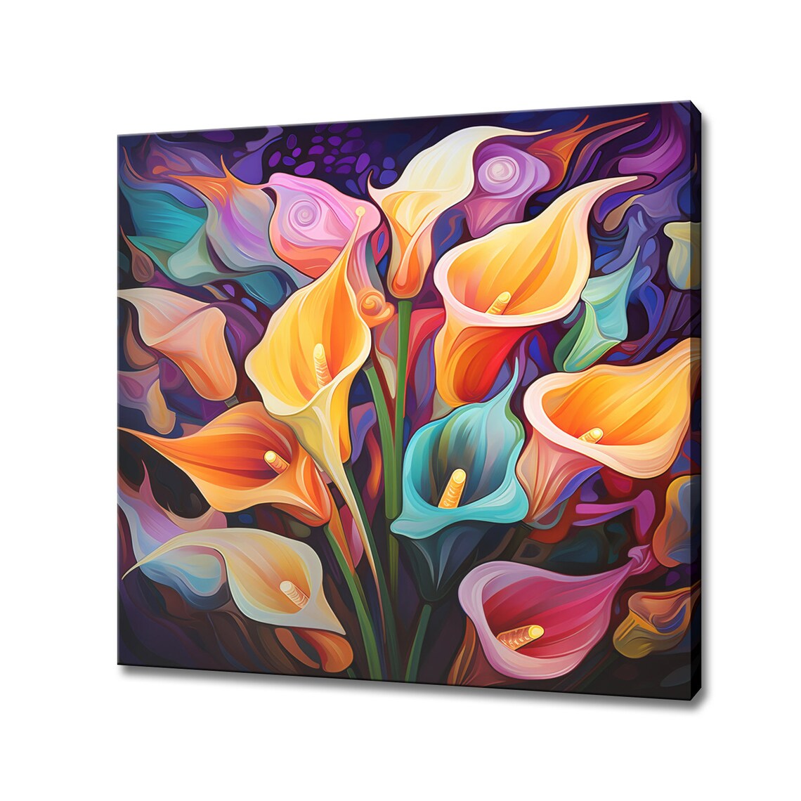 Jewel Tone Calla Lily Bouquet Dark Purple Background Floral Art Poster