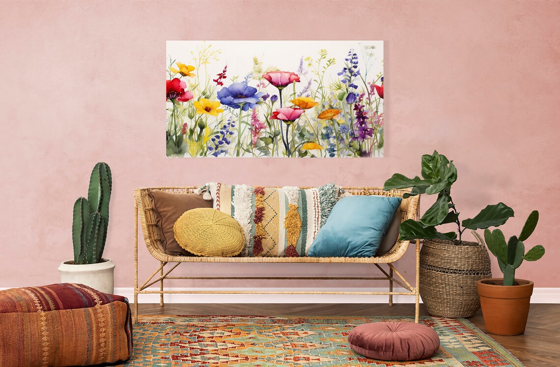 Spring Wildflowers Meadow Field Watercolor Art Print - Image 2