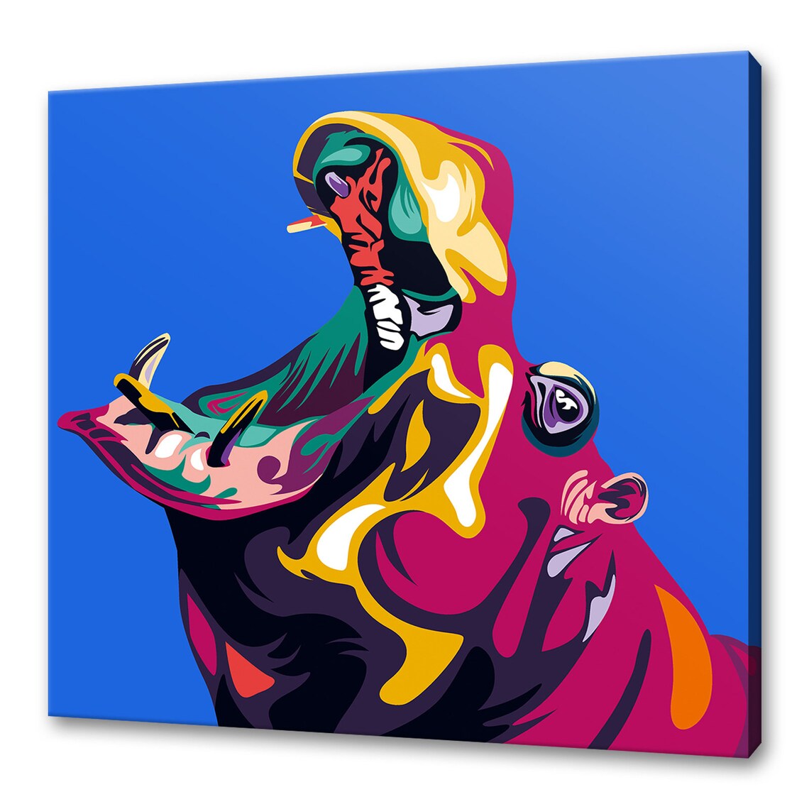 Colourful Hippo Poster Print, Animal Wall Decor