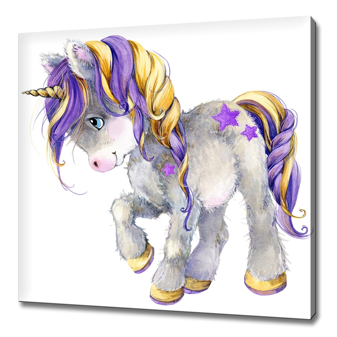 Cute Baby Unicorn Purple Gold Mane Star Markings Nursery Art Poster