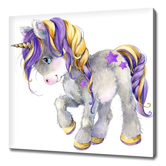Cute Baby Unicorn Purple Gold Mane Star Markings Nursery Art Poster