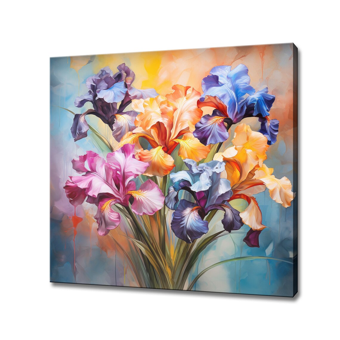 Colorful Iris Bouquet Purple Blue Orange Flowers Oil Painting Print