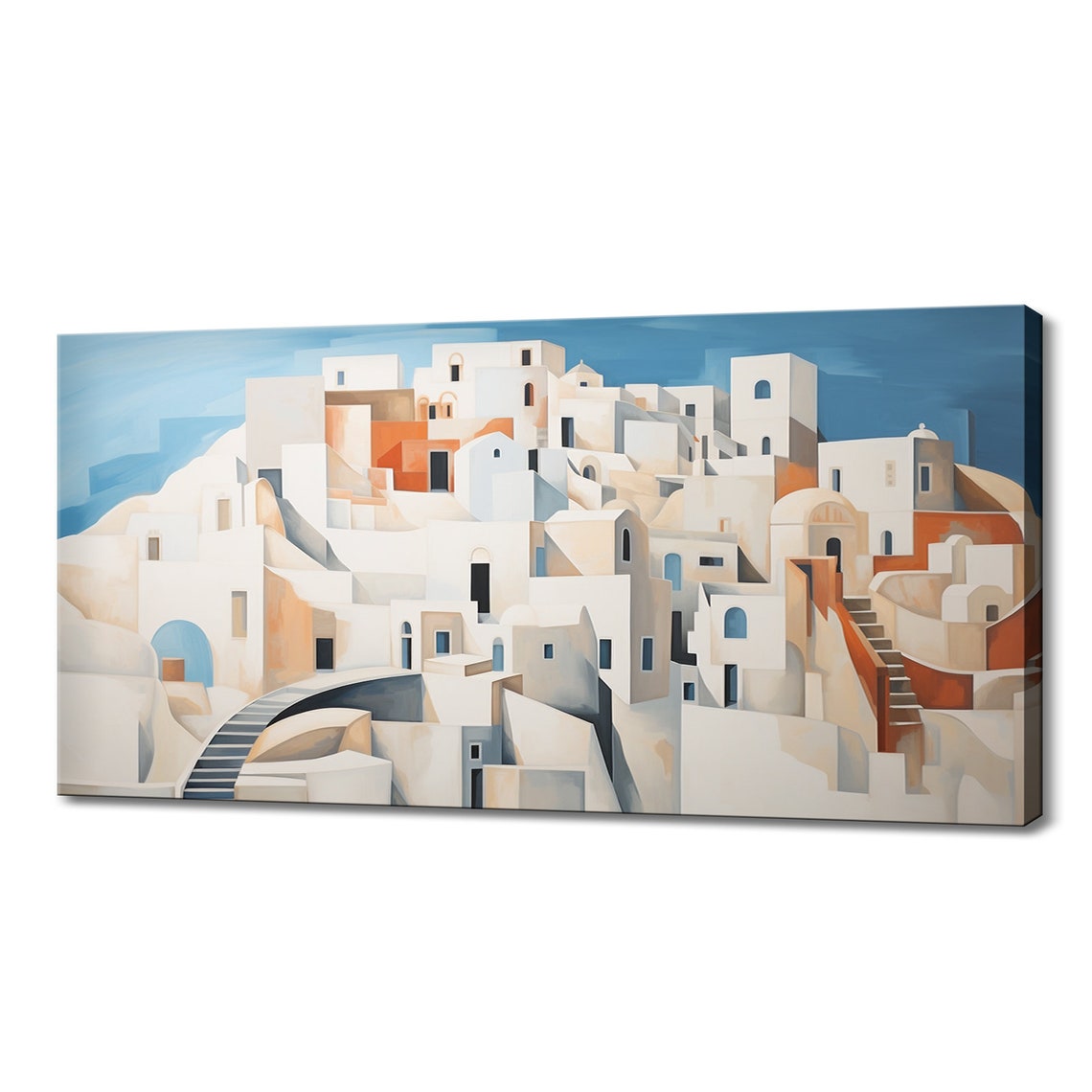 Santorini Greece Whitewashed Hillside Village Geometric Art Poster